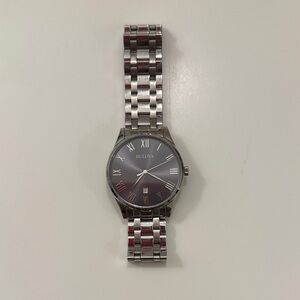 Bulova Silver Watch with Dark Dial